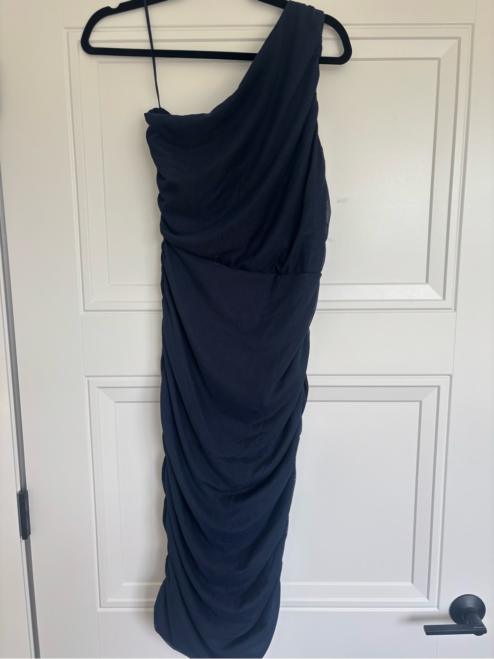 Love By Design One-Shoulder Navy Ruched Cocktail Dress